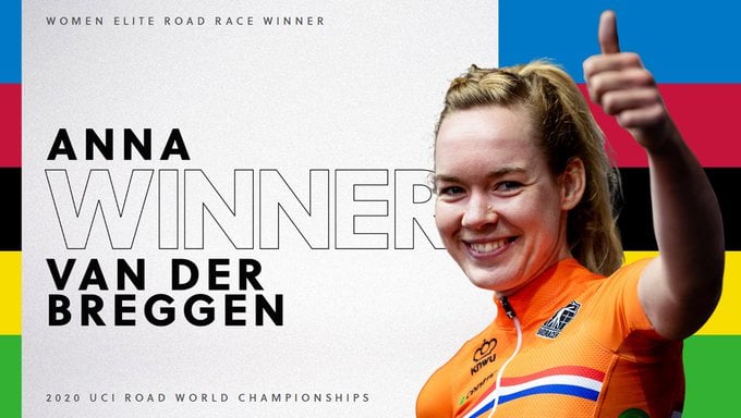 Anne Van der Breggen ganadores monto Mundial Imola 2020 - ph- UCI Cycling - www.ciclismocolombiano.com