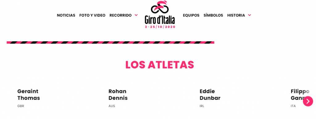 Ineos según página Giro de Italia 2020 sin Egan