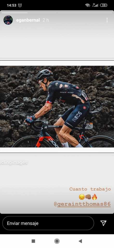 Egan Bernal mensaje Geraint Thomas etapa 3 Giro de Italia 2020