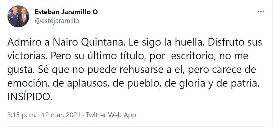 Esteban Jaramillo tweet Nairo