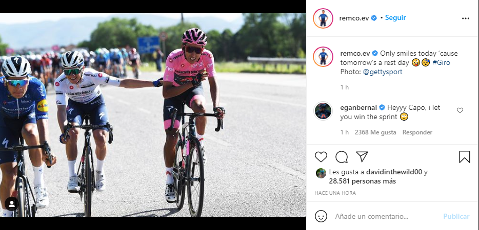 Egan Bernal mensaje Eevenepoel sprint etapa 10 Giro 2021