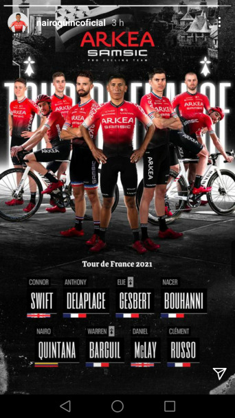 Nairo Quintana conoce la escuadra con la que el Arkea Samsic va al Tour de Francia 2021