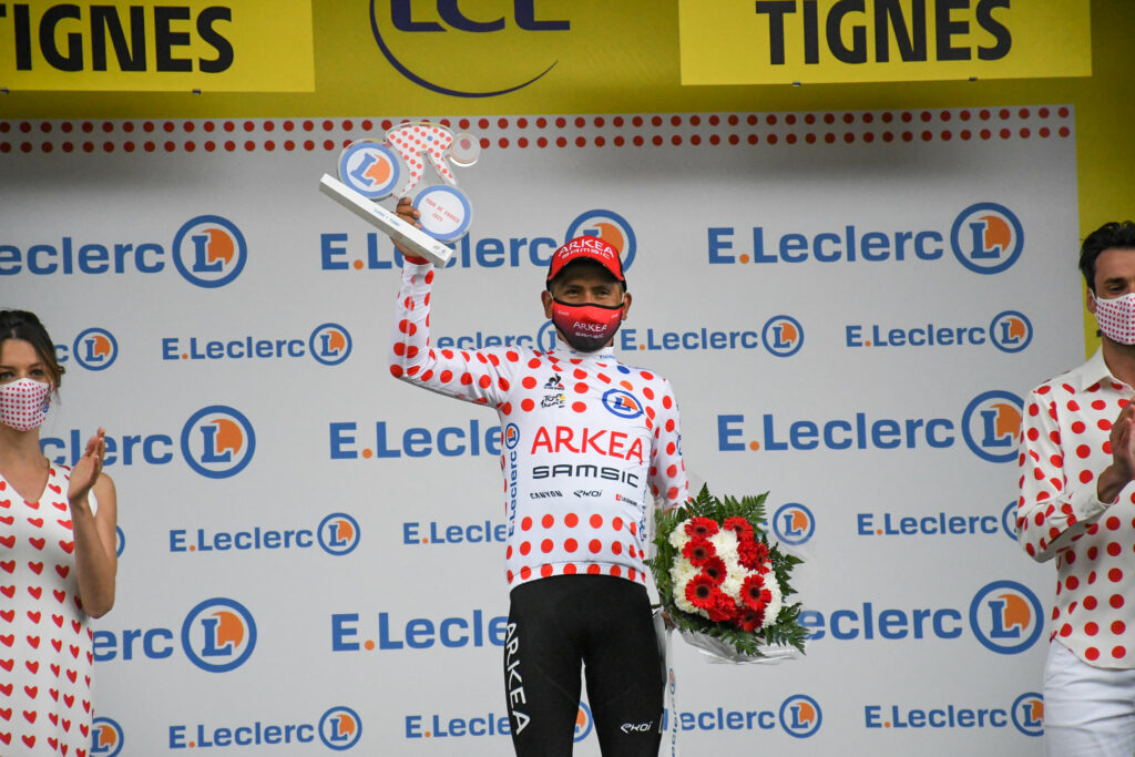 Nairo Quintana durante el podio, al concluir la etapa 9 del Tour de Francia 2021 en Tignes