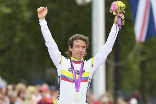 Rigoberto Urán en el podio de los Juegos Olímpicos Londres 2012