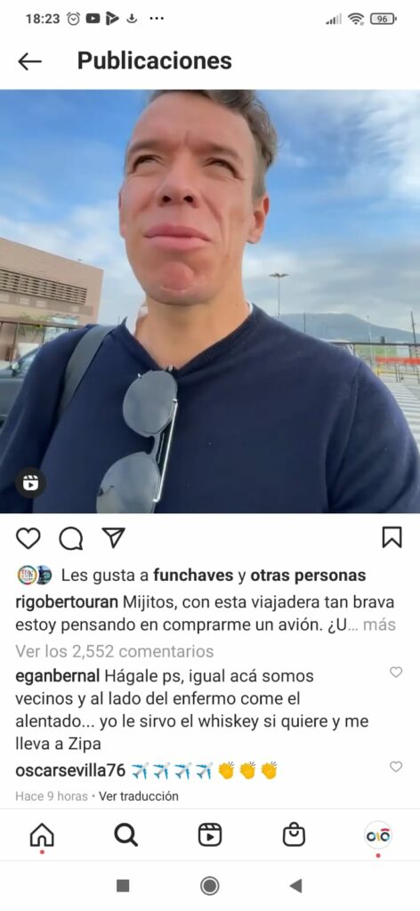 Egan Bernal Rigoberto Urán avión