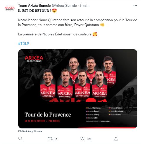 Arkea manda tremendo equipo a Nairo para que gane el Tour de la Provence 2022